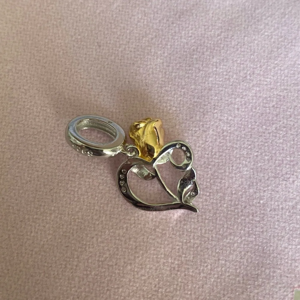 Sterling silver yellow rose heart charm